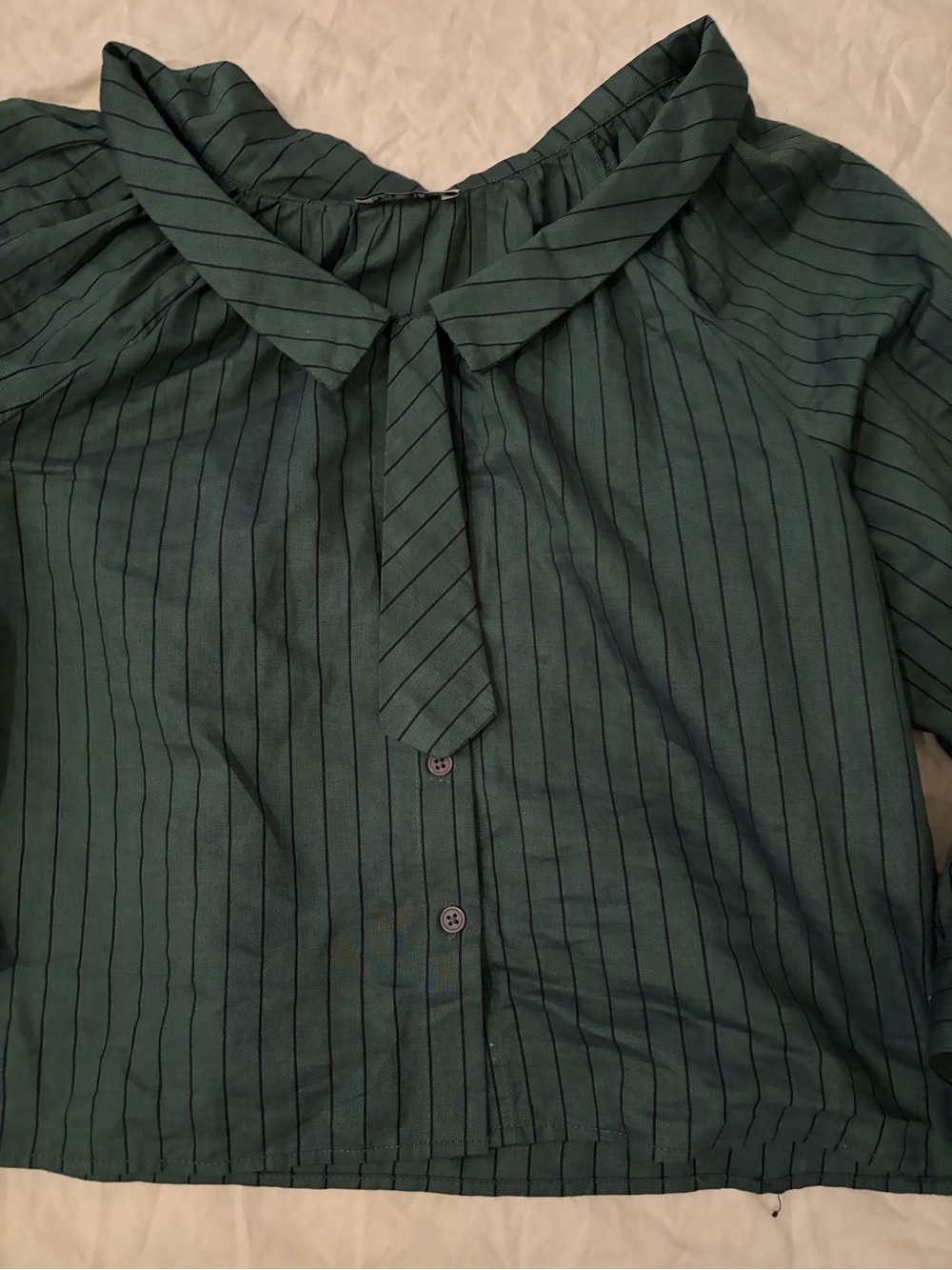 Batsheva Green Pinstripe Tie Blouse - Picture 2 of 4